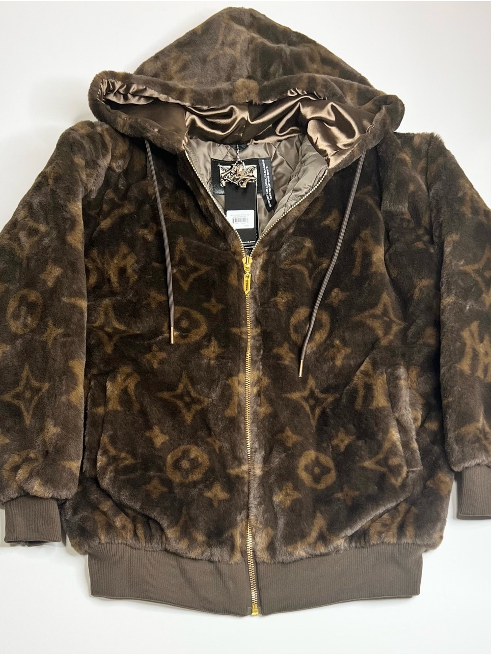 Watson Luxury Monogram Faux Fur Hooded Jacket - Brown Unisex